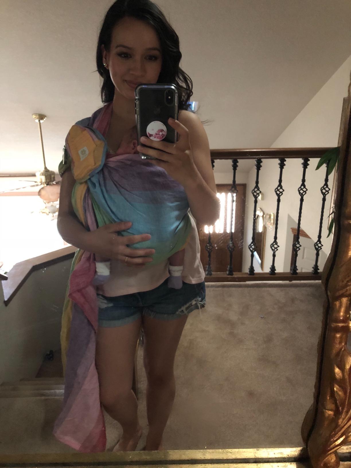 LÍLLÉbaby Ring Sling Baby Wrap Carrier for Infants & Toddlers (8-30lbs), Made for Versatile Babywearing, Support Wrap for Mother's, Adjustable & Sturdy, Lightweight & Comfortable (Rainbow) customer photo 2