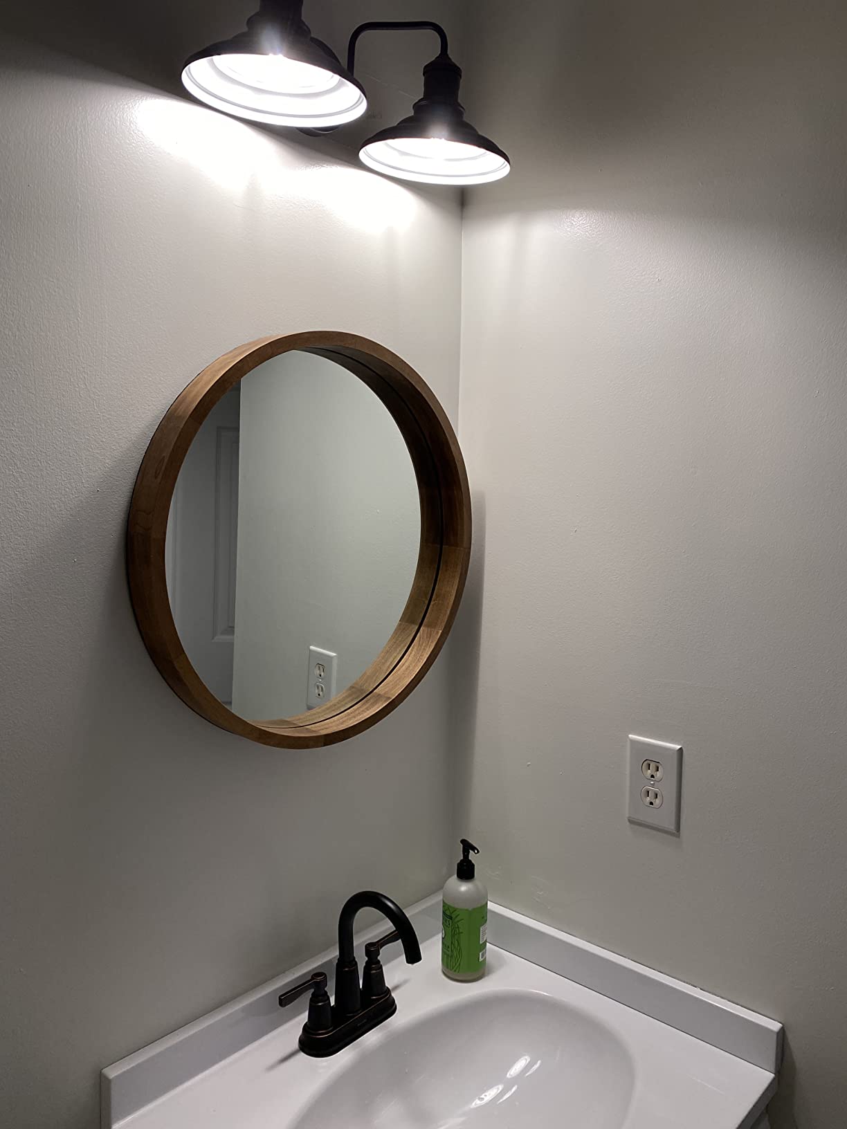 Kate and Laurel Hutton Round Decorative Wood Frame Wall Mirror, 30 Inch Diameter, Natural Rustic customer photo 2