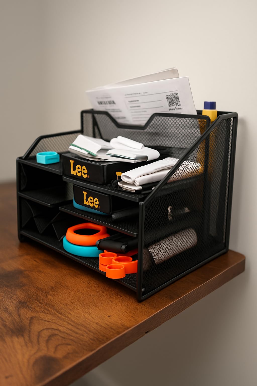 Samstar Desk File Organizer, Mesh Letter File Folder Holder with 3 Paper Trays and 2 Vertical Upright Section, for Office Supplies,Desk Accessories & Workspace,Black. customer photo 1