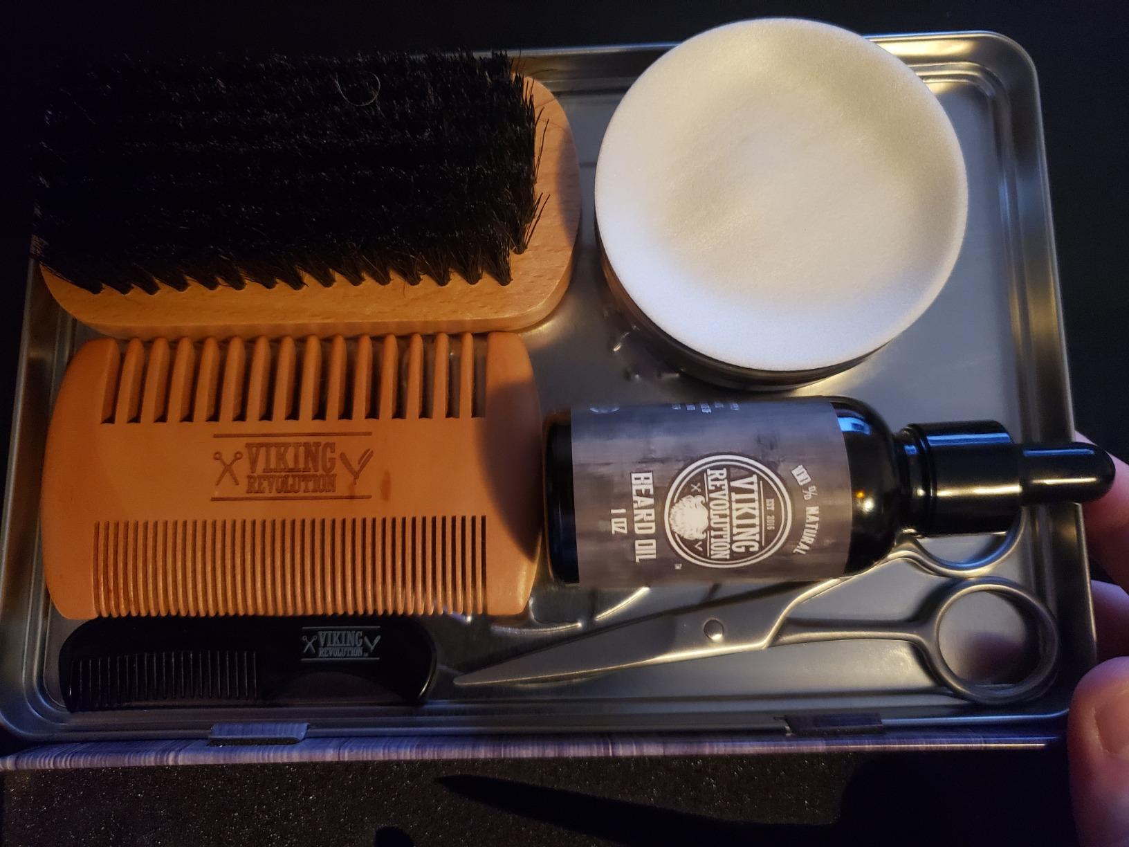 Viking Revolution Ultimate Beard Kit - Classic, 5 Pcs with Metal Box | Includes Beard Brush, Beard Comb, Beard Balm, Beard Oil, Beard & Moustache Scissors - Perfect Gift Set for All Beard Types customer photo 1