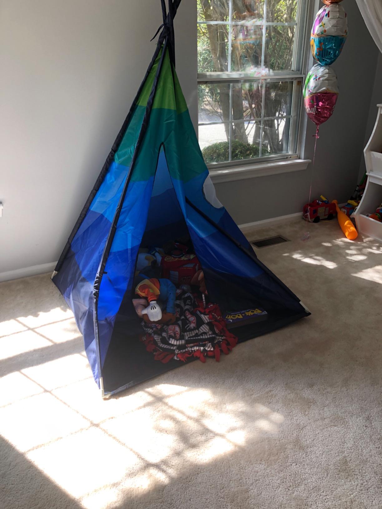 USA Toyz Happy Hut Teepee Tent for Kids - Indoor Pop Up Teepee Kids Playhouse Tents for Boys, Girls, Toddlers with Portable Storage Bag (Blue) customer photo 2