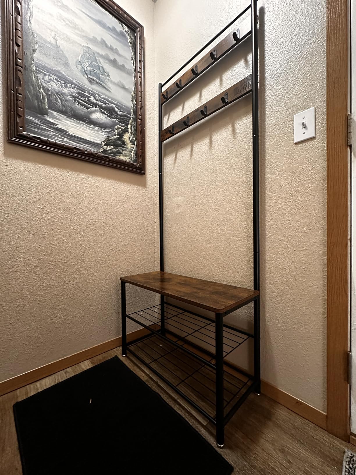 VASAGLE Coat Rack, Hall Tree with Shoe Storage Bench, 3-in-1, Steel Frame customer photo 2