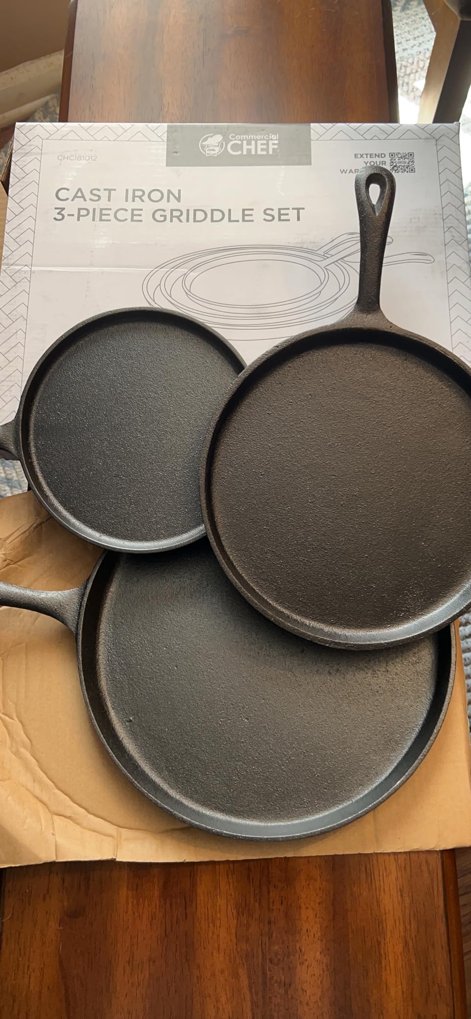 Commercial CHEF 3-Piece Cast Iron Griddle Set, Pre-Seasoned, CHCI81012 customer photo 2