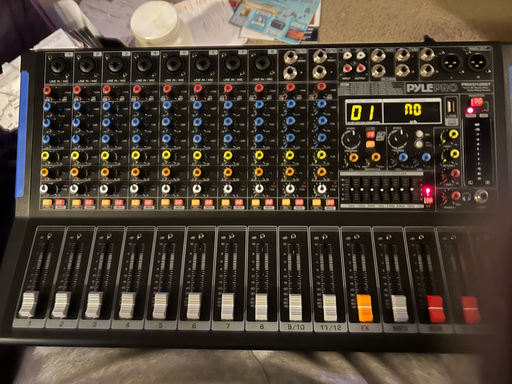 Pyle 12-Channel Console Style Audio Mixer with Bluetooth - DJ Sound Controller, 8 XLR / Combo Inputs, Sub Out, +48V Phantom, USB-A In, 16 DSP Effects, MP3 Player, 7-Band EQ - PMXU128BT customer photo 2