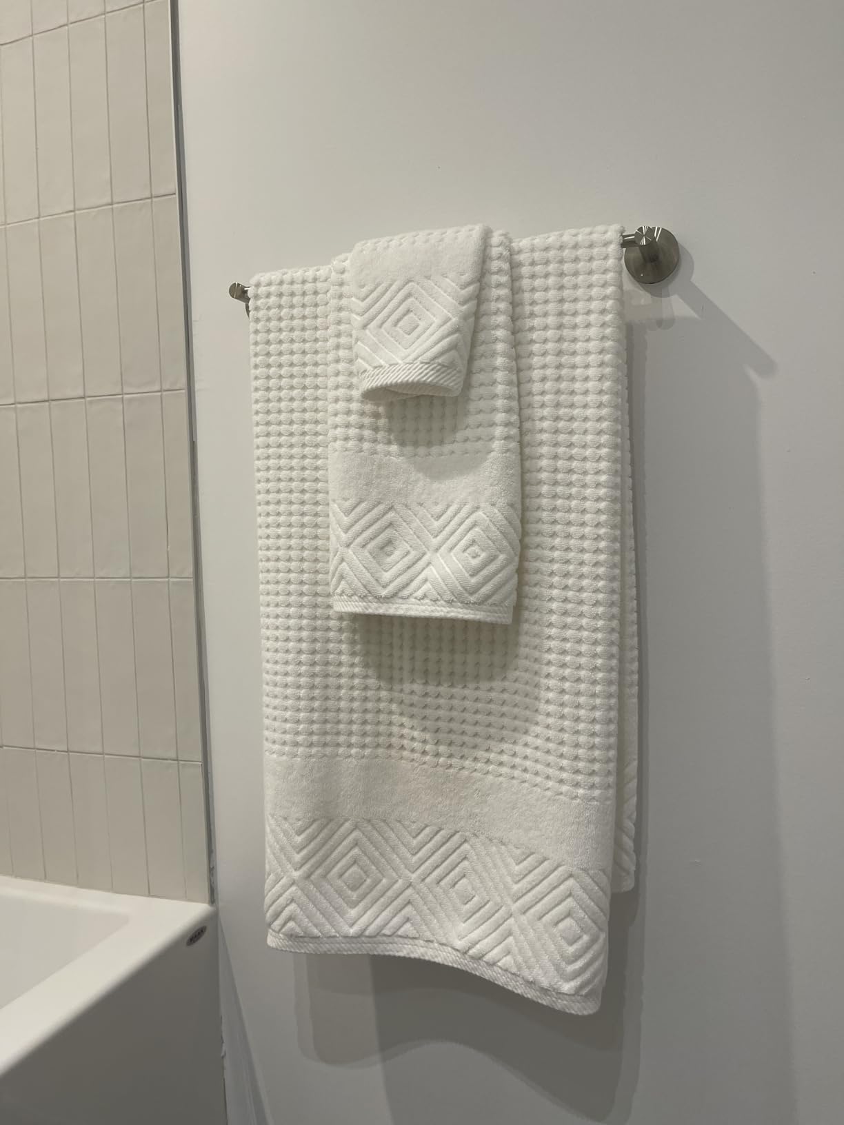 Texere 100% Organic Cotton Jacquard 650 GSM Premium Bath Towel Sets - Extra Absorbent Quick Dry and Plush, 2 Large Bath Towels, 2 Hand Towels, 2 Washcloths (Cable, Birch, 6 Piece) customer photo 2