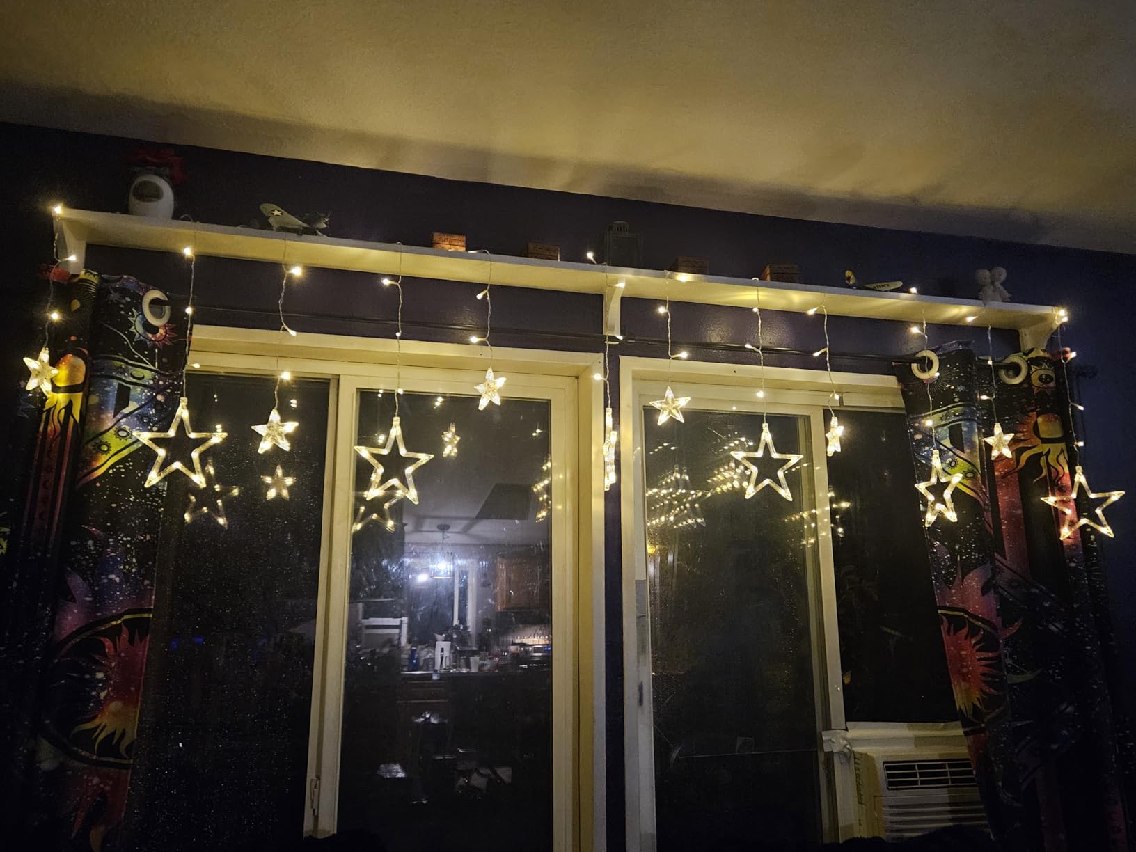 Star Curtain Lights for Bedroom - Plug-in 9ft 138 LED Fairy Twinkle Lights with 12 Star Drops, Connectable Window Lights with Remote 8 Lighting Modes for Indoor Xmas Ramadan Decoration, Warm White customer photo 2