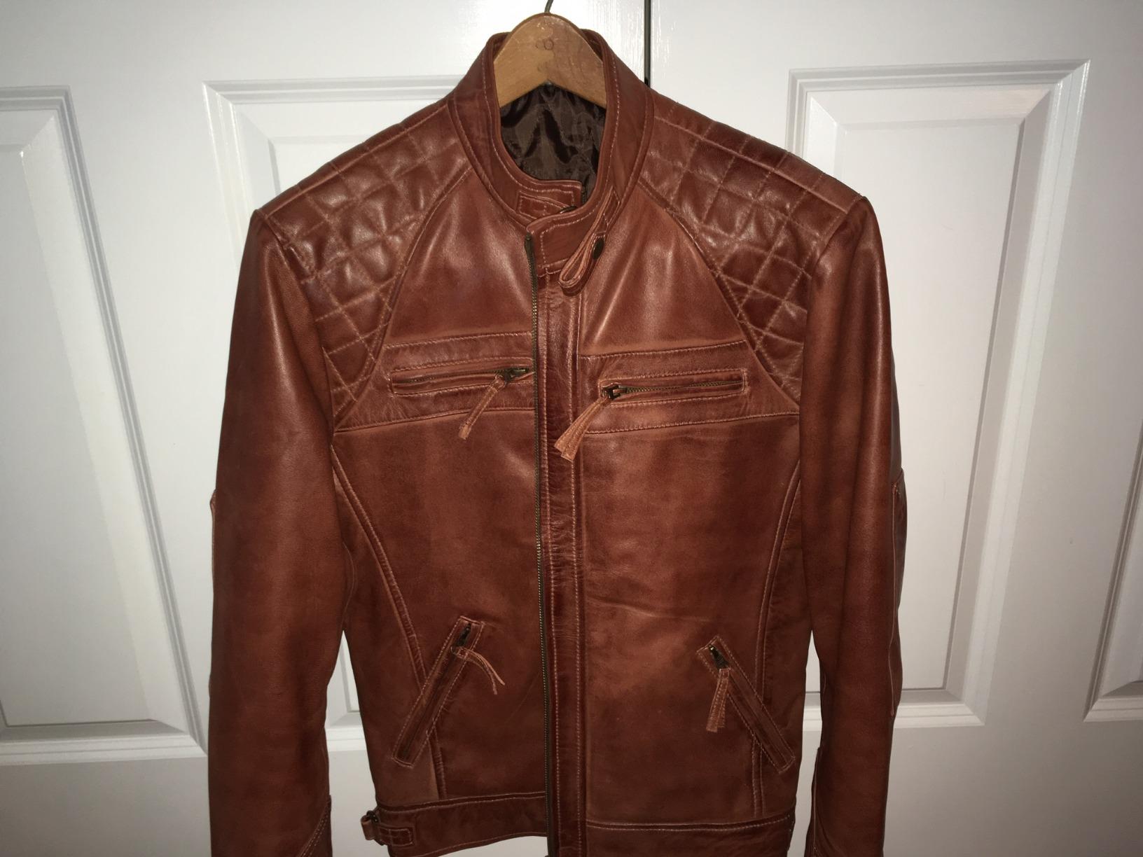 Decrum Mens Leather Jacket - Real Lambskin Cafe Racer Motorcycle Style Leather Jackets for Men customer photo 2