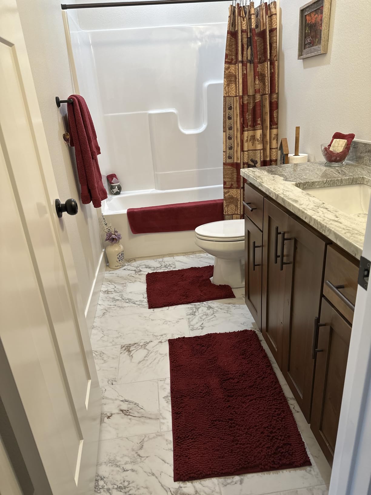 HOMEIDEAS Grey Chenille Bathroom Rugs Set of 3, Non Slip Bath Mat customer photo 2