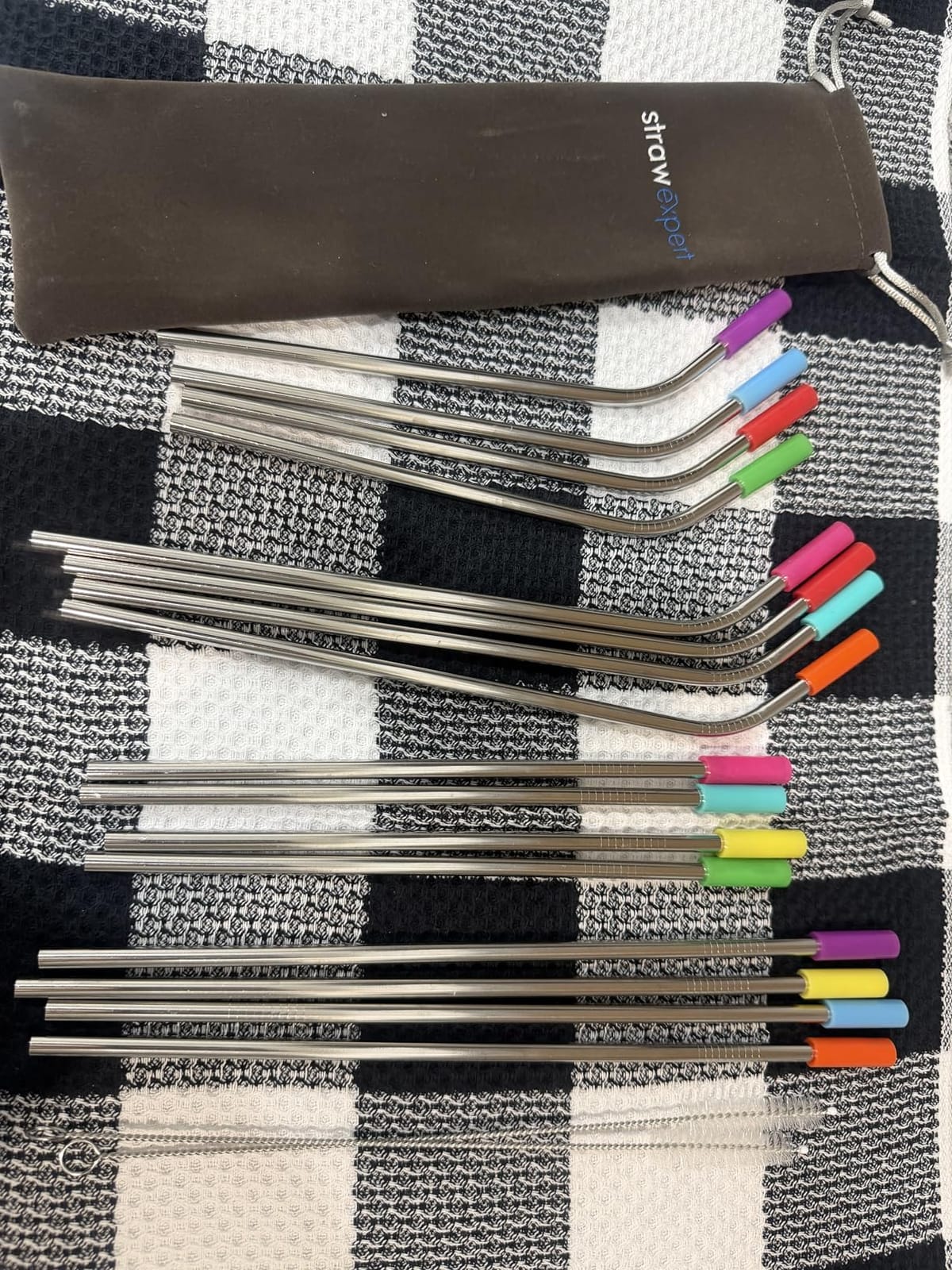 StrawExpert Set of 16 Reusable Stainless Steel Straws with Travel Case Cleaning Brush Silicone Tips Eco Friendly Extra Long Metal Straws Drinking for 20 24 30 oz Tumbler, Silver customer photo 1