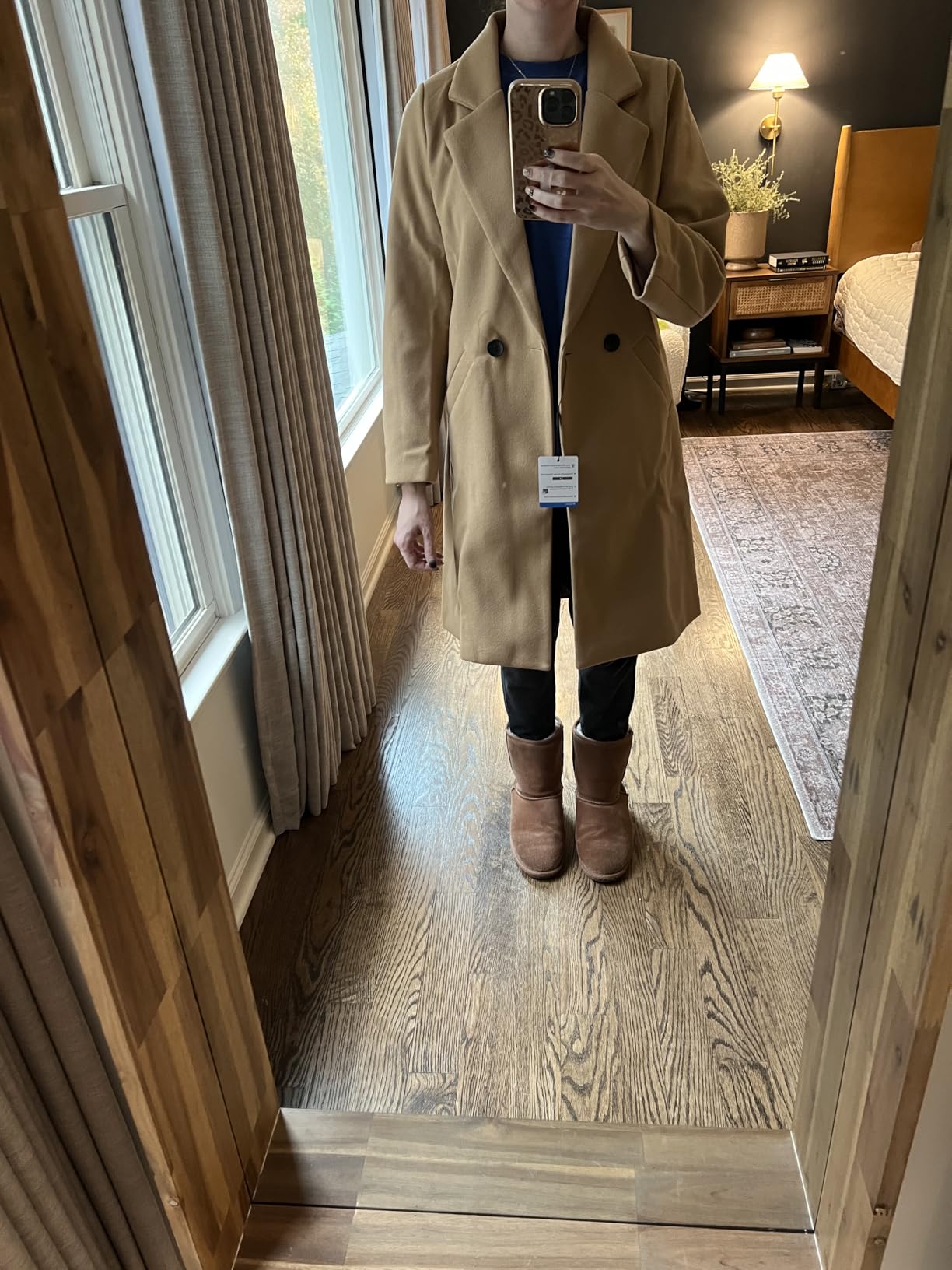 Tanming Women's Notch Lapel Double Breasted Wool Blend Mid Long Pea Trench Coat customer photo 2