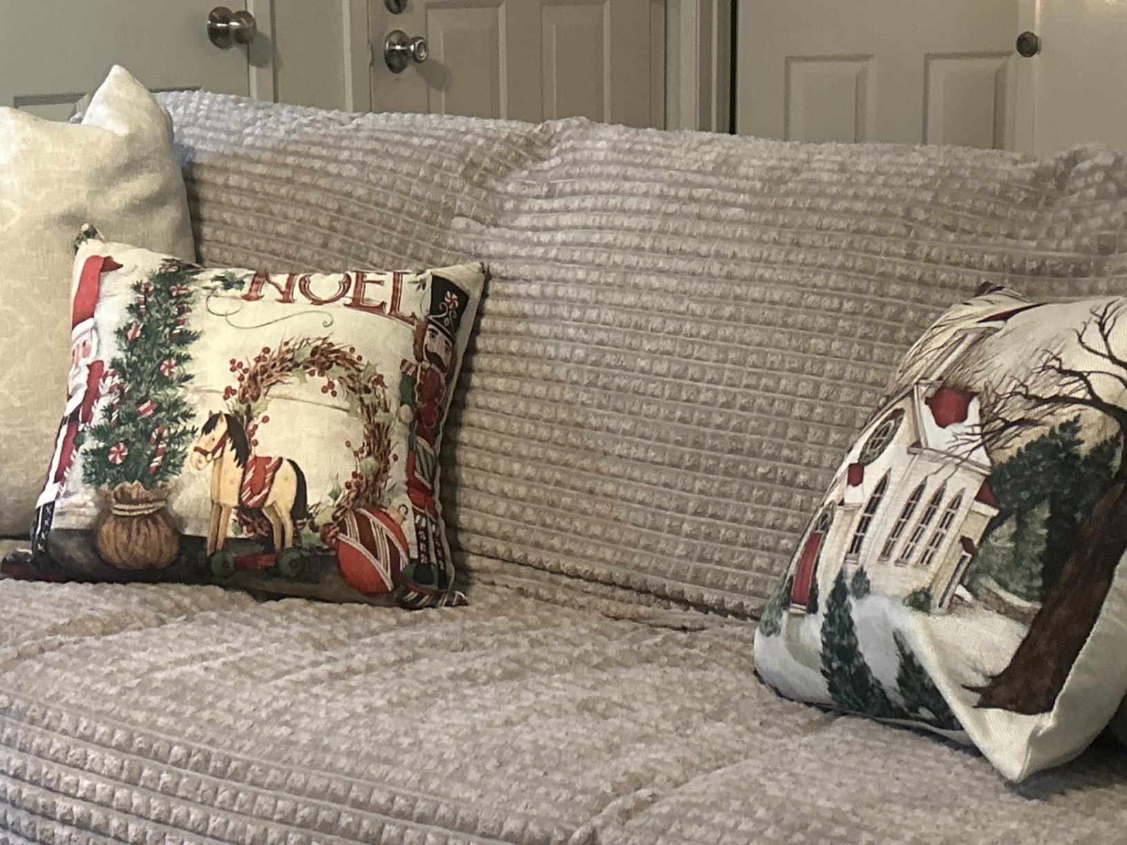 Hlonon Christmas Decorations Christmas Pillow Covers 18 x 18 Inches Set of 4 - Xmas Series Cushion Pillow Cover Custom Zippered Square Pillowcase customer photo 1