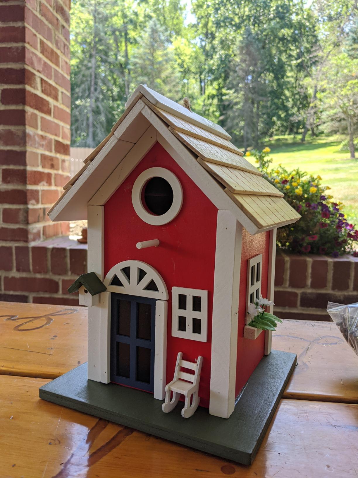 MEWANG Rustic Wooden Bird House for Outside - Hanging Colorful Bird Feeder Cottage, Unique Garden Decor Gift for Hummingbirds, Bluebirds & Wild Birds customer photo 2