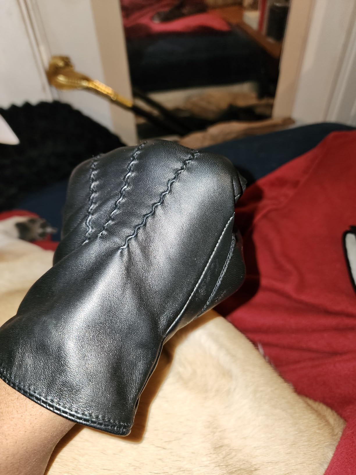 Luxury Mens Leather Gloves Cashmere Lined-Soft Comfortable Lambskin Touchsreen customer photo 1