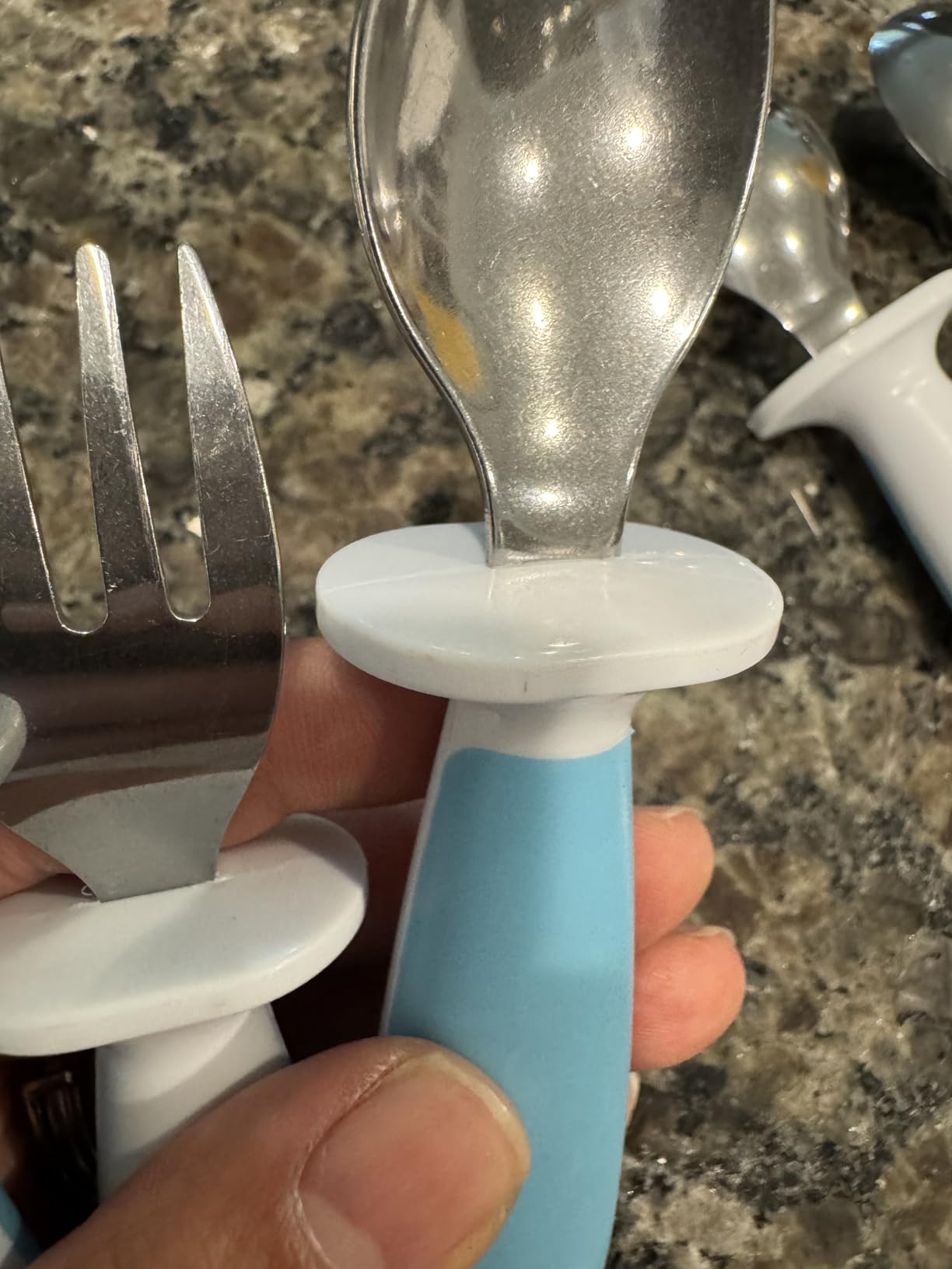 Munchkin® Raise™ Toddler Fork and Spoon Utensil Set, Rest Keeps Tip Off Table, BPA Free, 6 Pack, Blue customer photo 2
