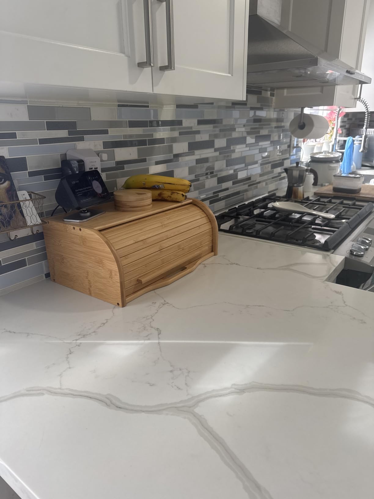 Large bread box bread basket wooden box storage boxes kitchen counter organizer, roll top breadbox. bread boxes for kitchen countertop. Bamboo wooden boxes. (Natural) customer photo 1