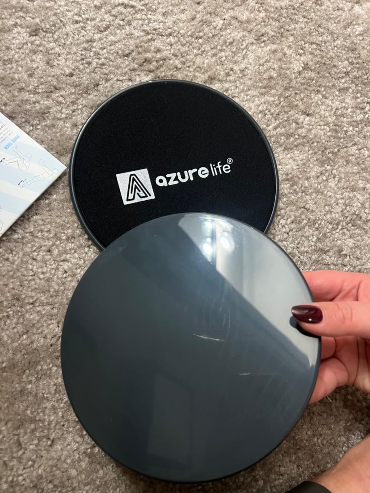 A AZURELIFE Exercise Core Sliders, Dual Sided Exercise Gliding Discs Use on Carpet or Hardwood Floors, Light and Portable, Perfect for Abdominal&Core Workouts customer photo 1