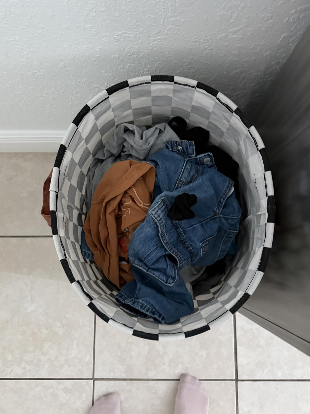 Round Laundry Basket Collapsible Boys Nursery Car Hamper Racing Flag customer photo 2