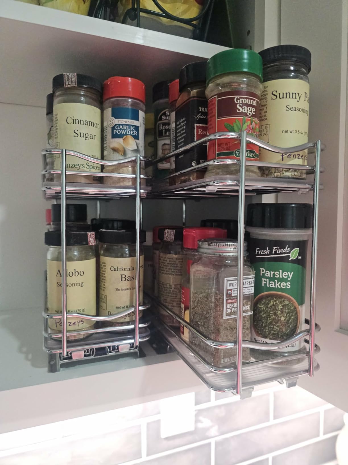 LYNK PROFESSIONAL® Pull Out Spice Organization for Cabinets - 4-3/8 inch Wide – Spice Rack for Inside Cabinets, Slide Out Spice Rack Organizer for cabinet – Pull Out Spice Rack, Sliding 2 Tier Chrome customer photo 1