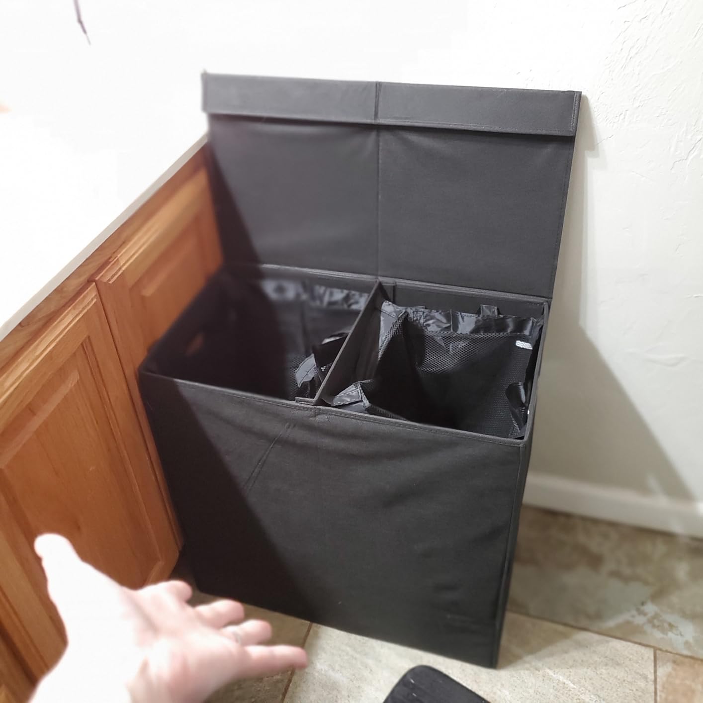Simple Houseware Double Laundry Hamper with Lid & Removable Bags, Black customer photo 2