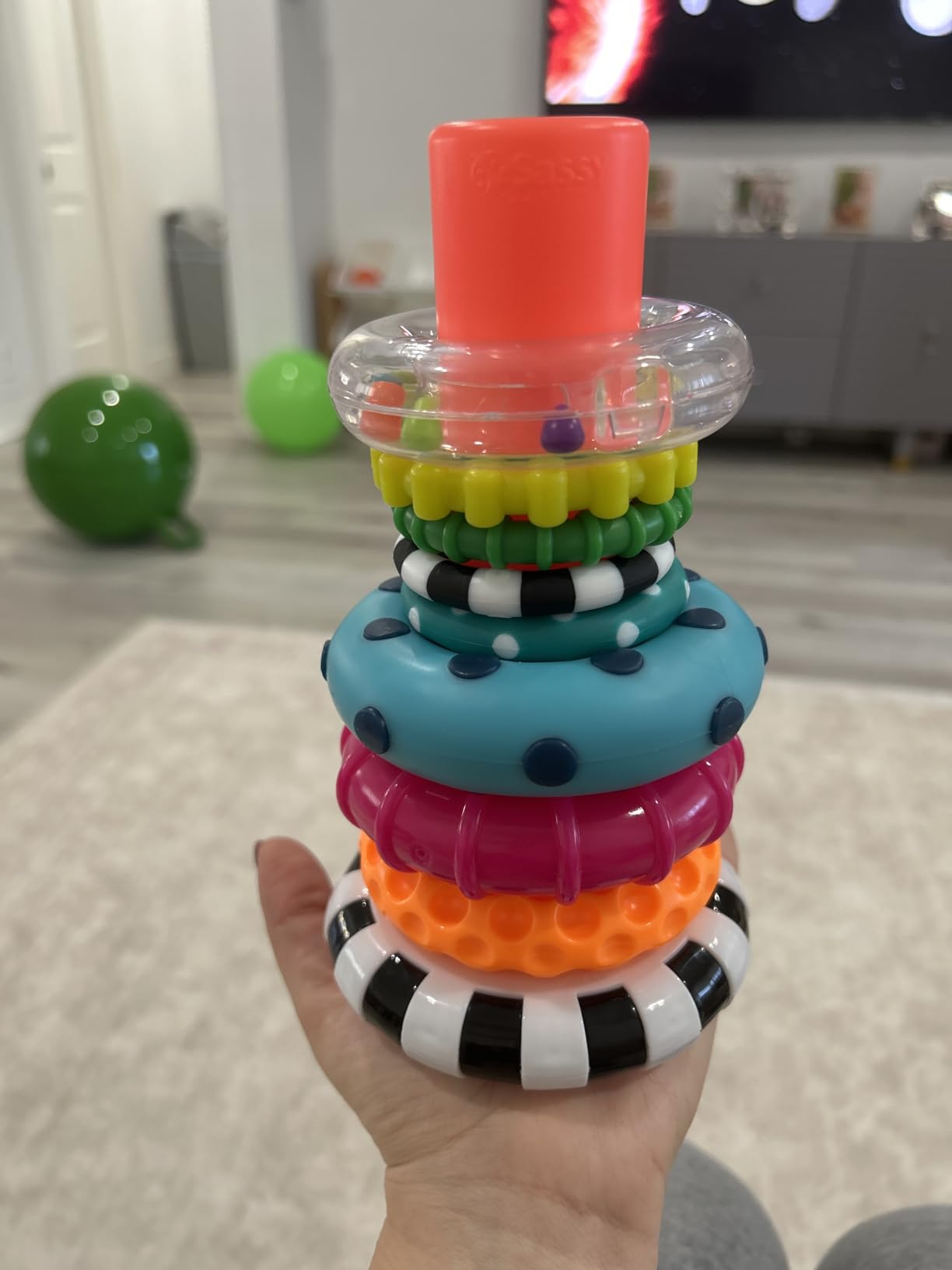 Sassy Stacks of Circles Stacking Ring STEM Learning Toy, Age 6+ Months, Multi, 9 Piece Set customer photo 1