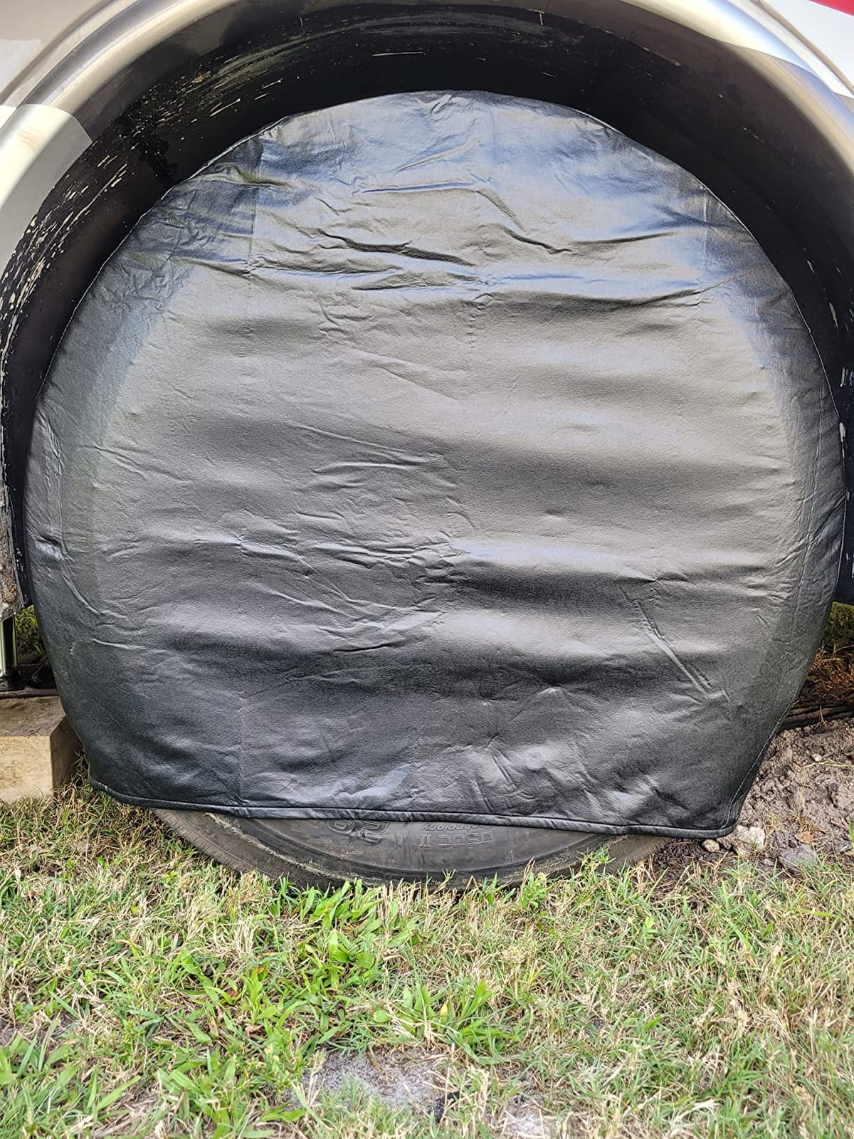 Tire Covers for RV Wheel Set of 4, Motorhome Tire/Wheel Covers Waterproof Soft Vinyl Black Tire Protectors Tire Covers Fits 40