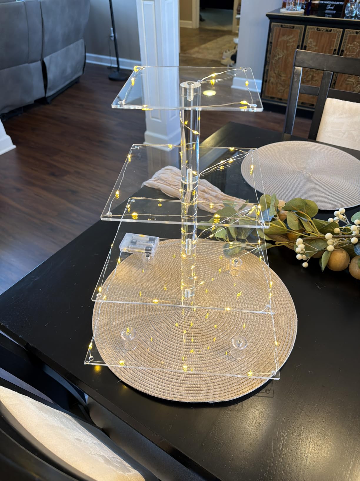 YestBuy Cupcake Stand with Yellow LED Lights, 4 Tier Cupcake Stand for 50 Cupcakes, Acrylic Cupcake Tower Stand, Clear Tiered Cupcake Holder for Birthday Candy Bar Décor Weddings, Parties Events customer photo 1