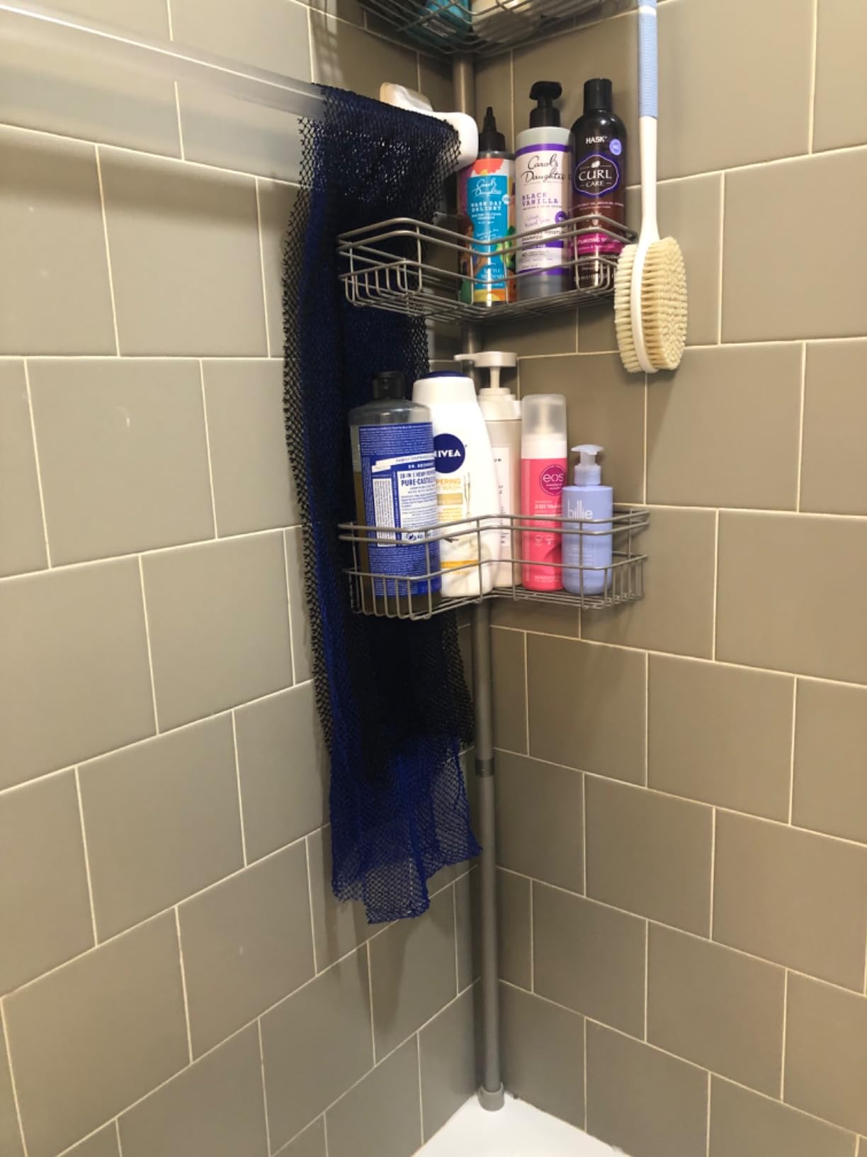 Zenna Home Tension Pole Shower Caddy Corner Organizer, Adjustable Standing Shower Caddy with 4 L-shaped Baskets and Hooks, Rust Resistant Bathroom Tension Rod Organizer, 60 to 97 Inch, Satin Nickel customer photo 1