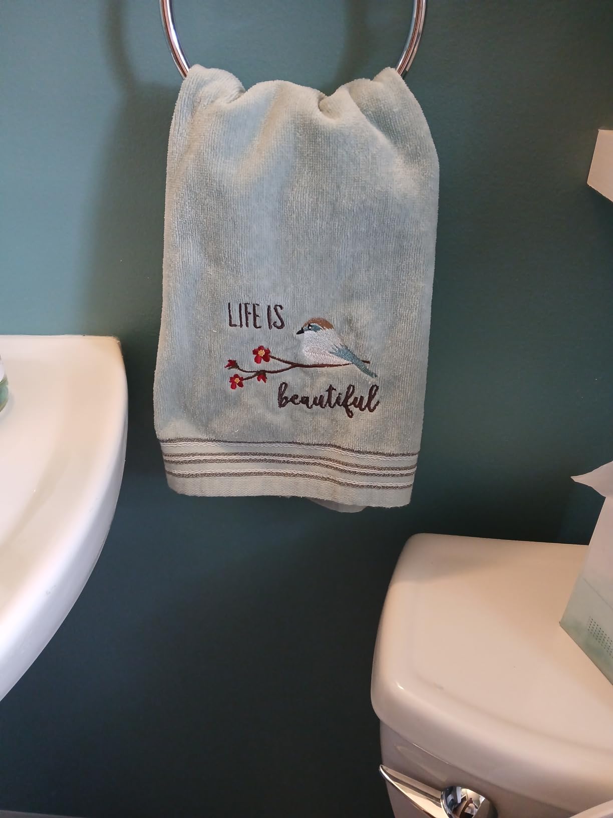 SKL Home Life is Beautiful Hand Towel Set-2pc, Embroidered, Aqua customer photo 2