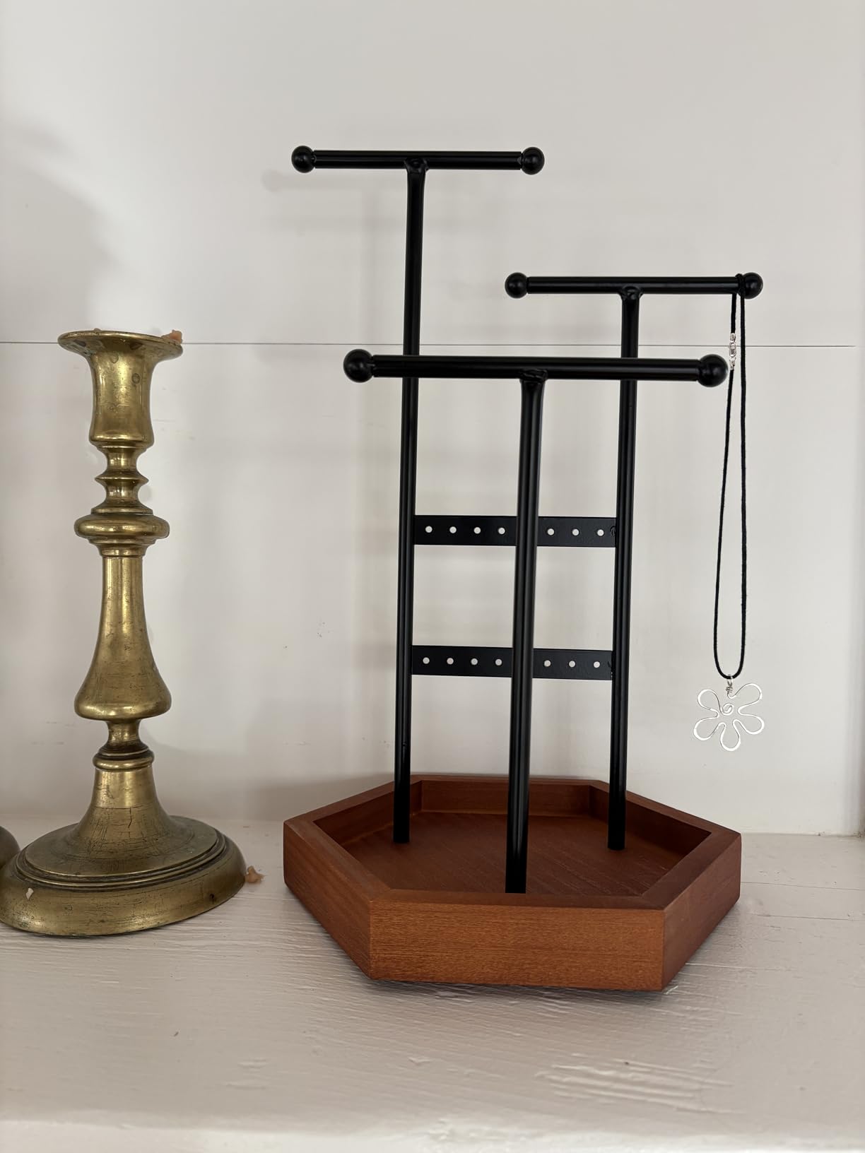 SONGMICS Jewelry Holder, Jewelry Organizer, 3 Tiers and 1 Tray, Jewelry Display Stand with Metal Frame, Necklace Earring Bracelet Holder, for Rings, Ink Black and Caramel Brown UJJS03CB customer photo 1