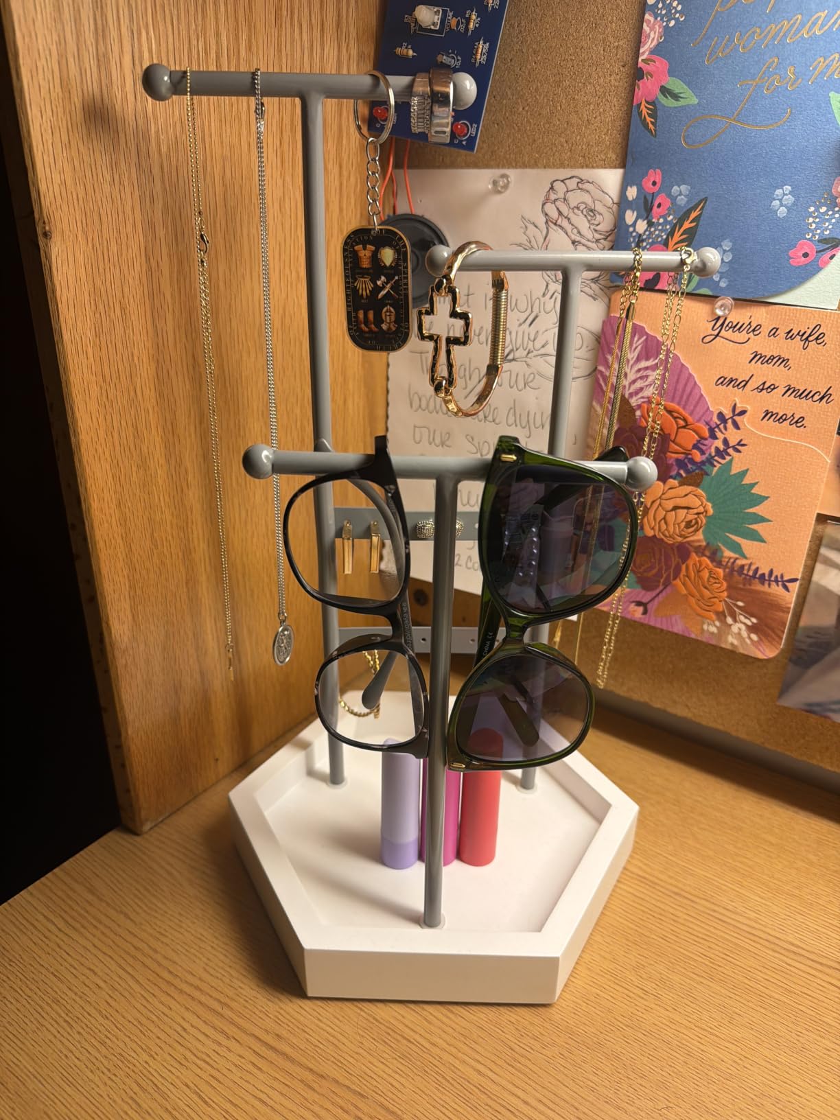 SONGMICS Jewelry Holder, Jewelry Organizer, 3 Tiers and 1 Tray, Jewelry Display Stand with Metal Frame, Necklace Earring Bracelet Holder, for Rings, Ink Black and Caramel Brown UJJS03CB customer photo 2