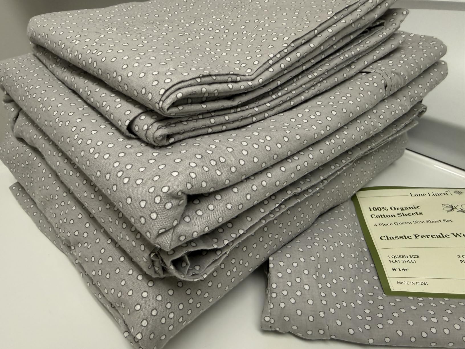 LANE LINEN Queen Sheets 100% Organic Cotton 4pc Percale Cooling - White customer photo 2