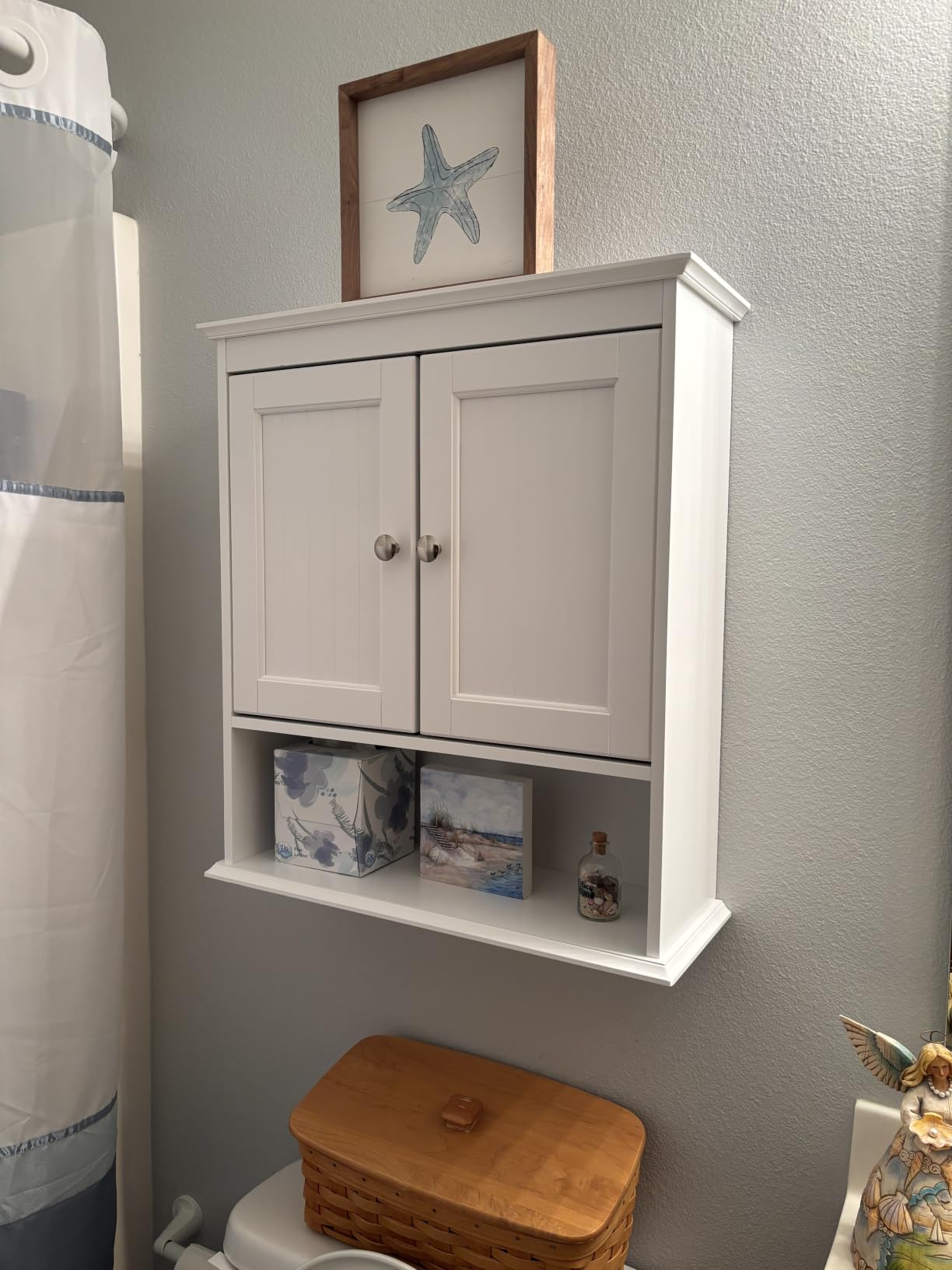 Spirich Bathroom Wall Cabinet with Beadboard Doors, White Medicine Cabinet | Adjustable Shelf, Open & Concealed Storage, Space-Saving Over-Toilet Design for Toiletries, Towels, Medicines & Decor customer photo 2