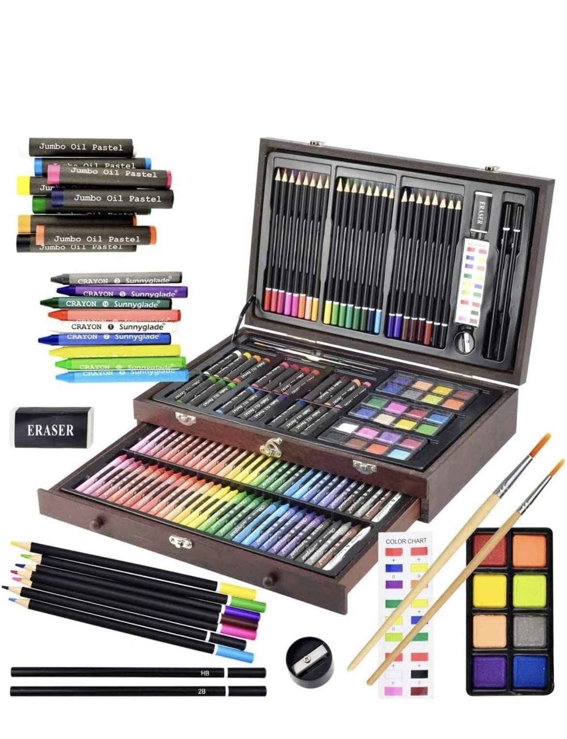 Sunnyglade 145 Piece Deluxe Art Set Wooden Art Box & Drawing Kit Cherry customer photo 1