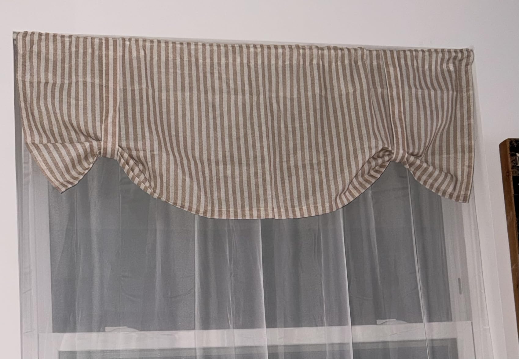 jinchan Linen Boxter Stripe Valances for Window 16 inch,Sage Green,1 Panel customer photo 2