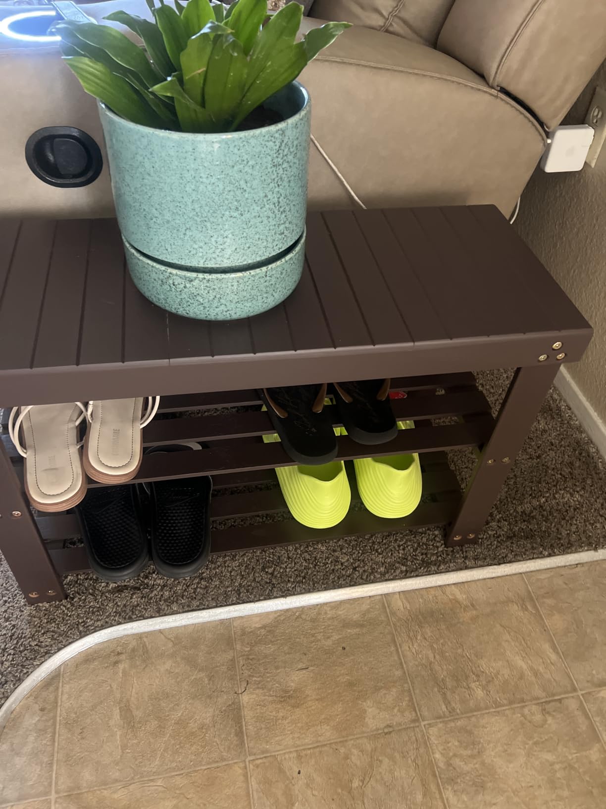 Pipishell 3 Tier Bamboo Shoe Rack Bench for Entryway, Brown customer photo 1