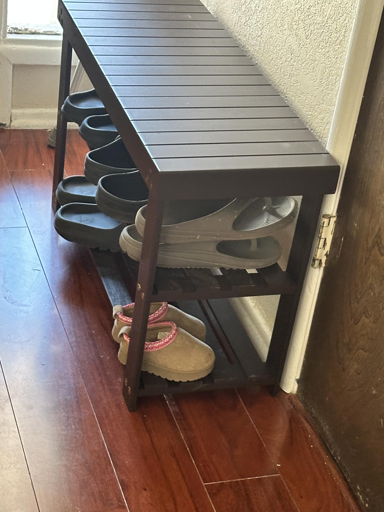 Pipishell 3 Tier Bamboo Shoe Rack Bench for Entryway, Brown customer photo 2