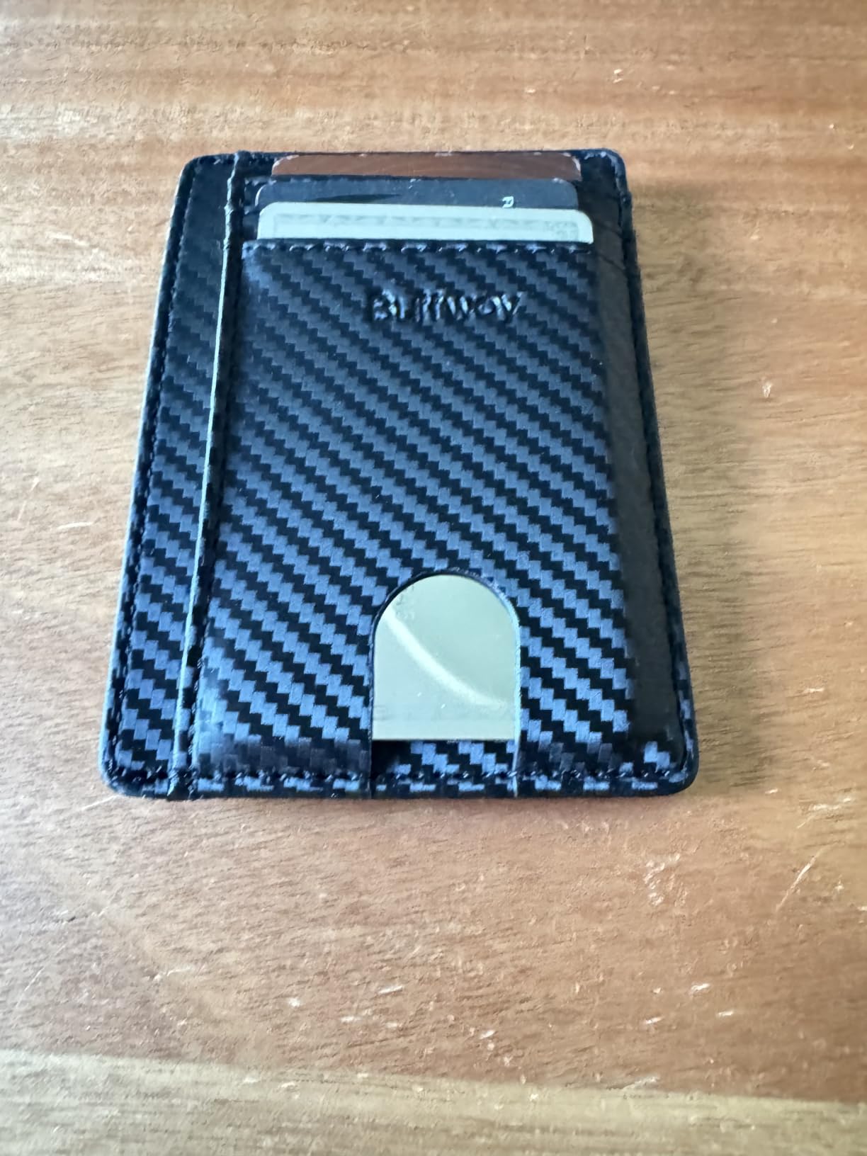 Buffway Slim Minimalist Front Pocket RFID Blocking Leather Wallets for Men and Women - Carbon Fiber Black customer photo 1