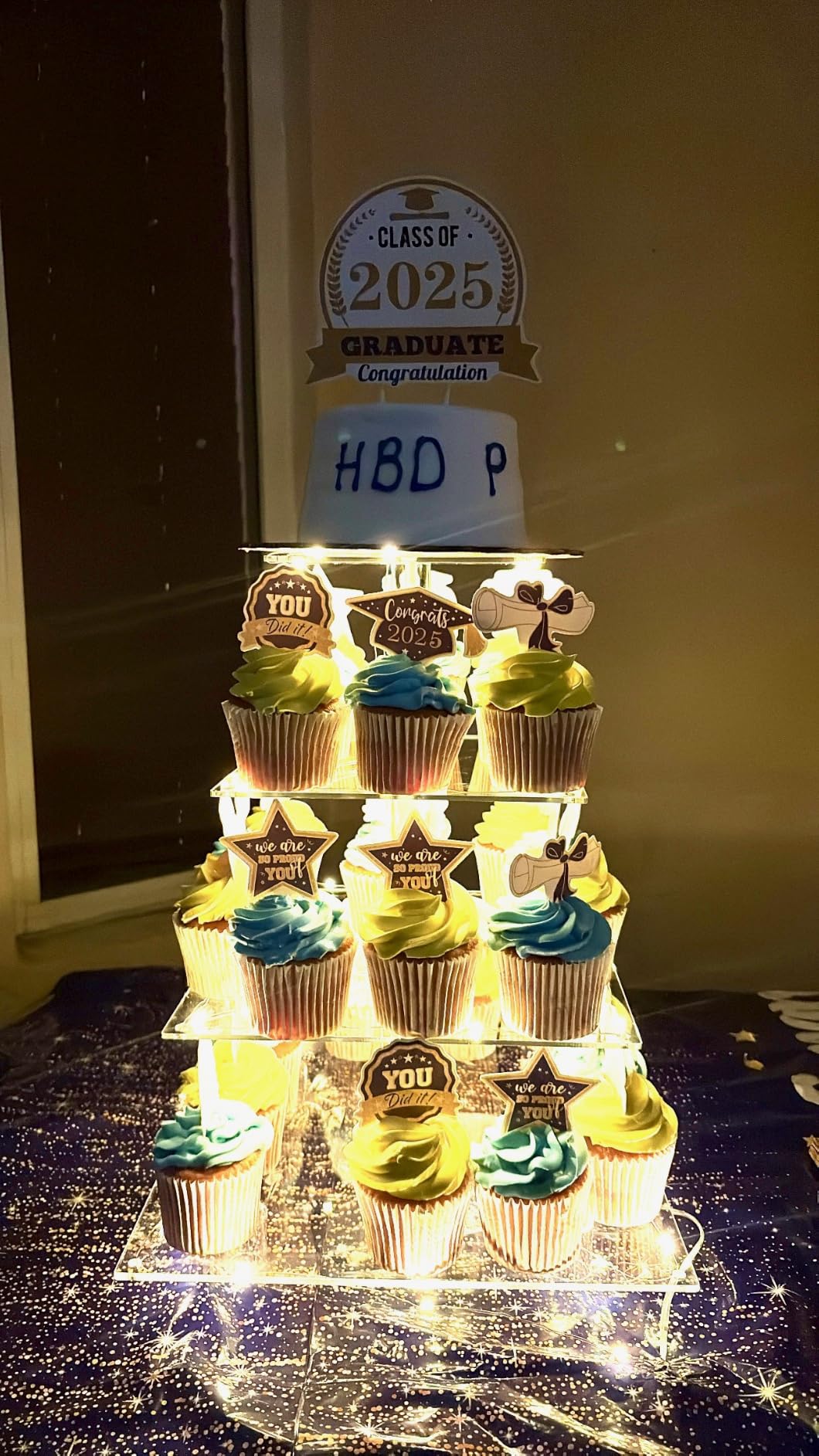 YestBuy 4 Tier Cupcake Stand with Blue Lights, Cupcake Tower Stand 50 Cupcakes customer photo 2