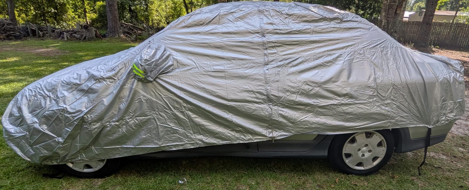 Amazon Basics Silver Weatherproof Car Cover, 150D Oxford, UV Protection, Snow Protection, Dustproof for Sedans up to 200