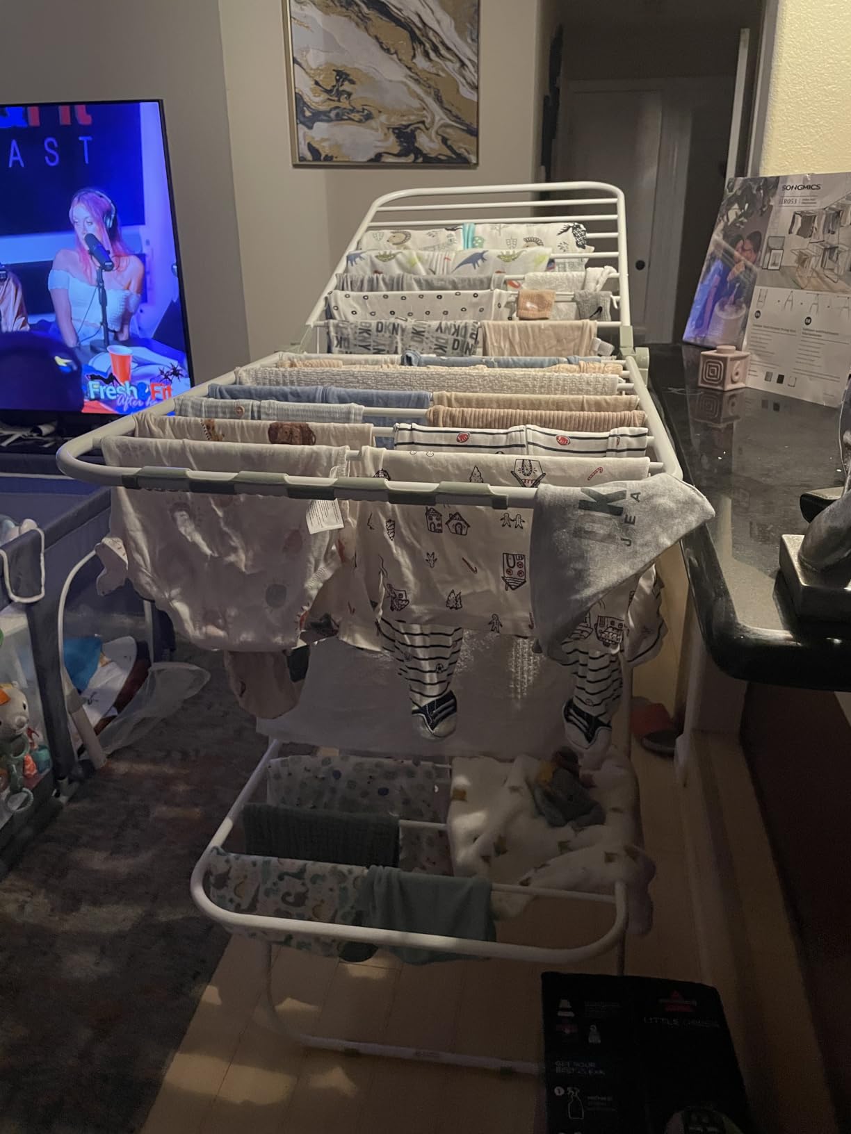 SONGMICS Clothes Drying Rack, Foldable 2-Level Stee Laundry Drying Rack customer photo 2