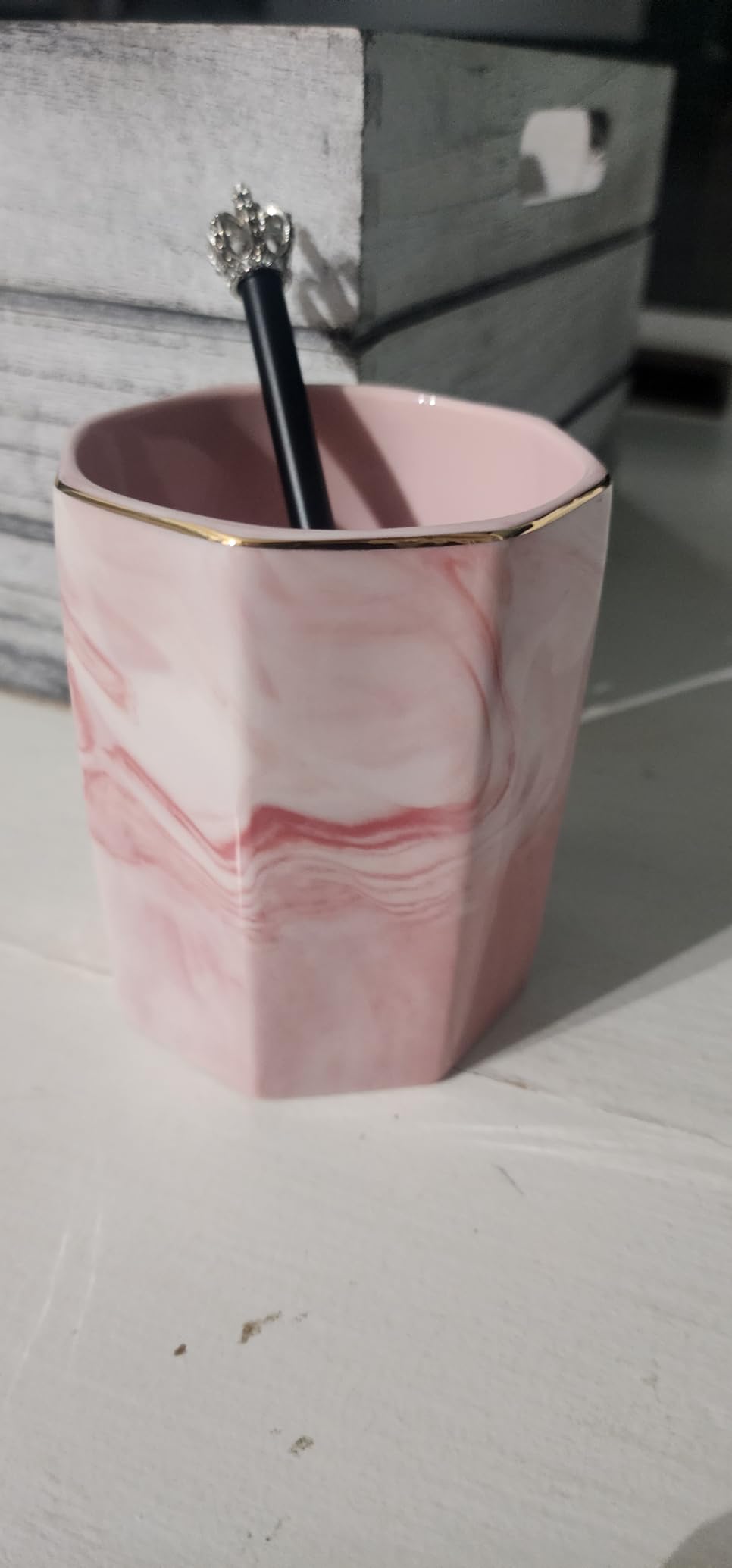 Pen Holder, Pencil Holder for Desk, Practical Ceramic Pencil Organizer, Decorative Makeup Brush Holder, Perfect Office Organization, Teacher Supplies, Gray Marble customer photo 2