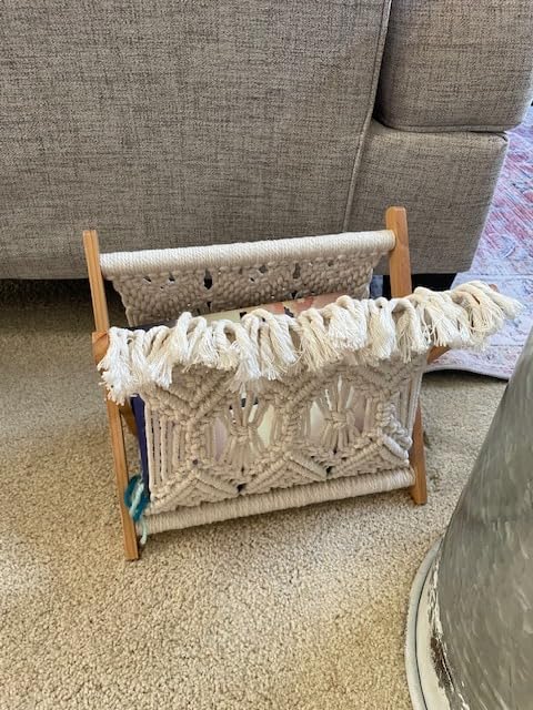 Mkono Macrame Magazine Holder, Boho Woven Book Rack Basket, 11.2