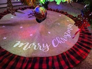 AISENO 48 Inch Christmas Tree Skirt Linen Burlap Buffalo Plaid Edge Decoration for Merry Christmas Party Red and Black Buffalo Christmas Tree Skirt Decorations customer photo 2