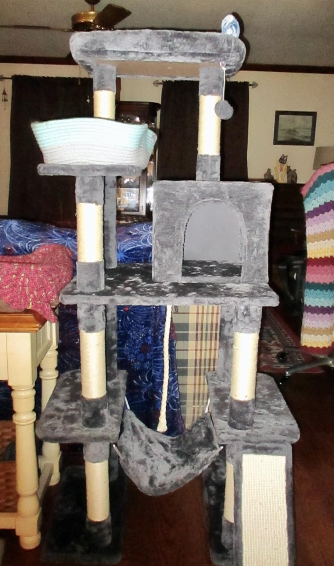 Yaheetech 63in Sturdy Large Cat Tree for Indoor Heavy Cats, Tall Tower | Plush condo, hammock, sisal scratching posts, multi-pet friendly, easy to assemble, stable wide base customer photo 1
