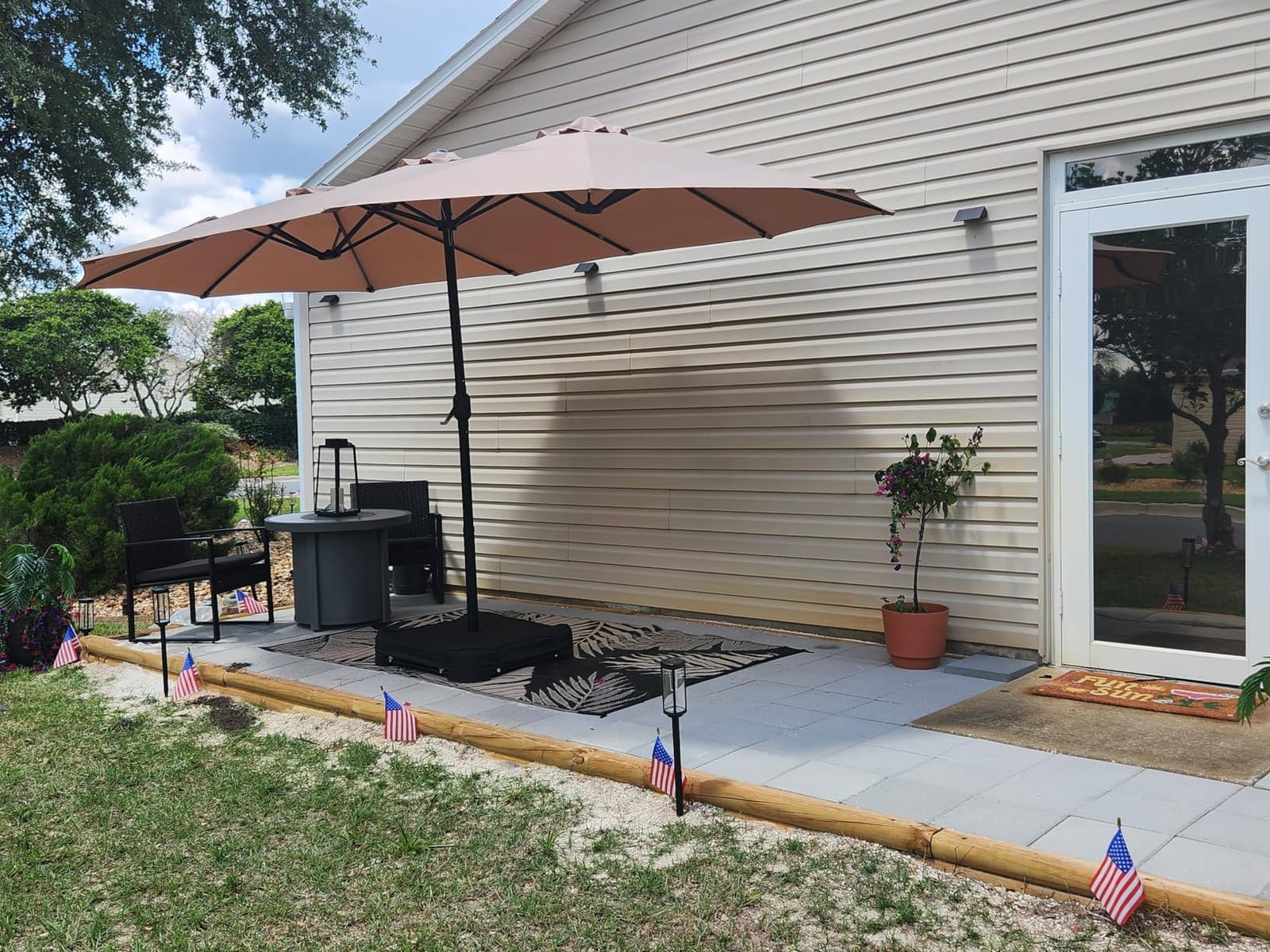 PHI VILLA 15ft Large Outdoor Patio Umbrella with Base Included, Beige customer photo 2