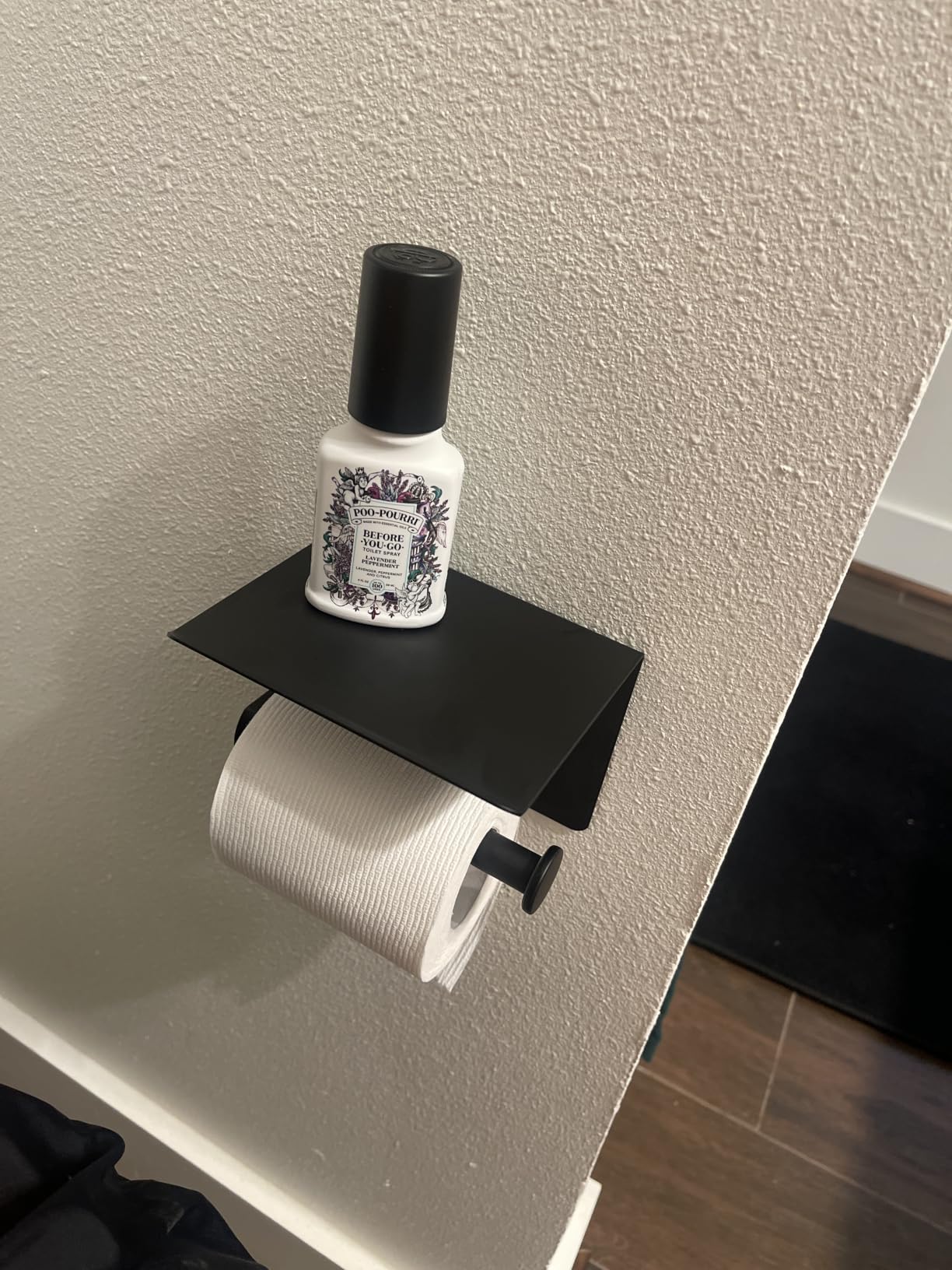 VAEHOLD Self Adhesive Toilet Paper Holder with Phone Shelf Stainless Steel Wall Mounted Toilet Paper Roll Holder - Rustproof and Bathroom Washroom Tissue Roll Holder with Shelf - Black customer photo 1