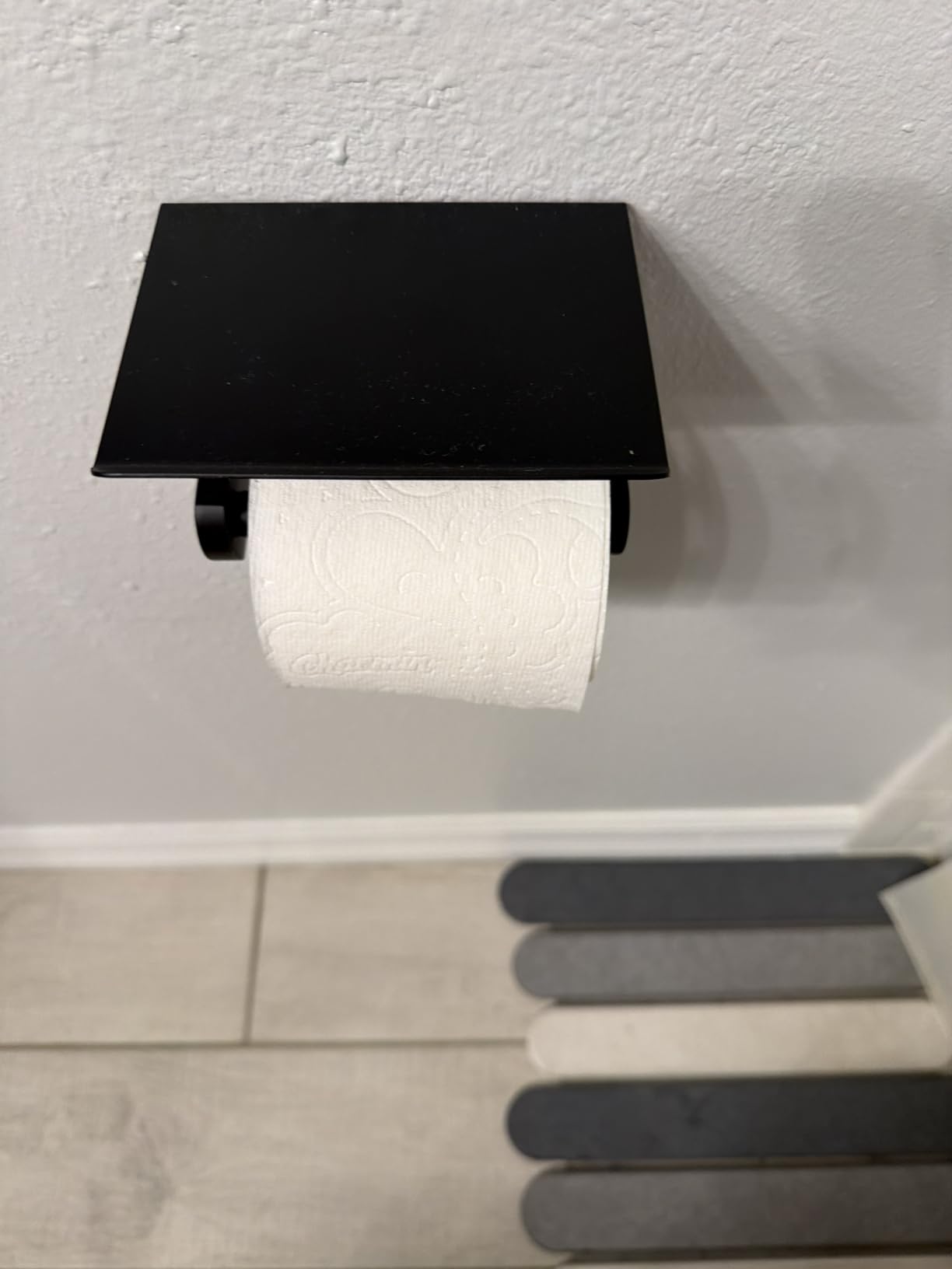VAEHOLD Self Adhesive Toilet Paper Holder with Phone Shelf Stainless Steel Wall Mounted Toilet Paper Roll Holder - Rustproof and Bathroom Washroom Tissue Roll Holder with Shelf - Black customer photo 2