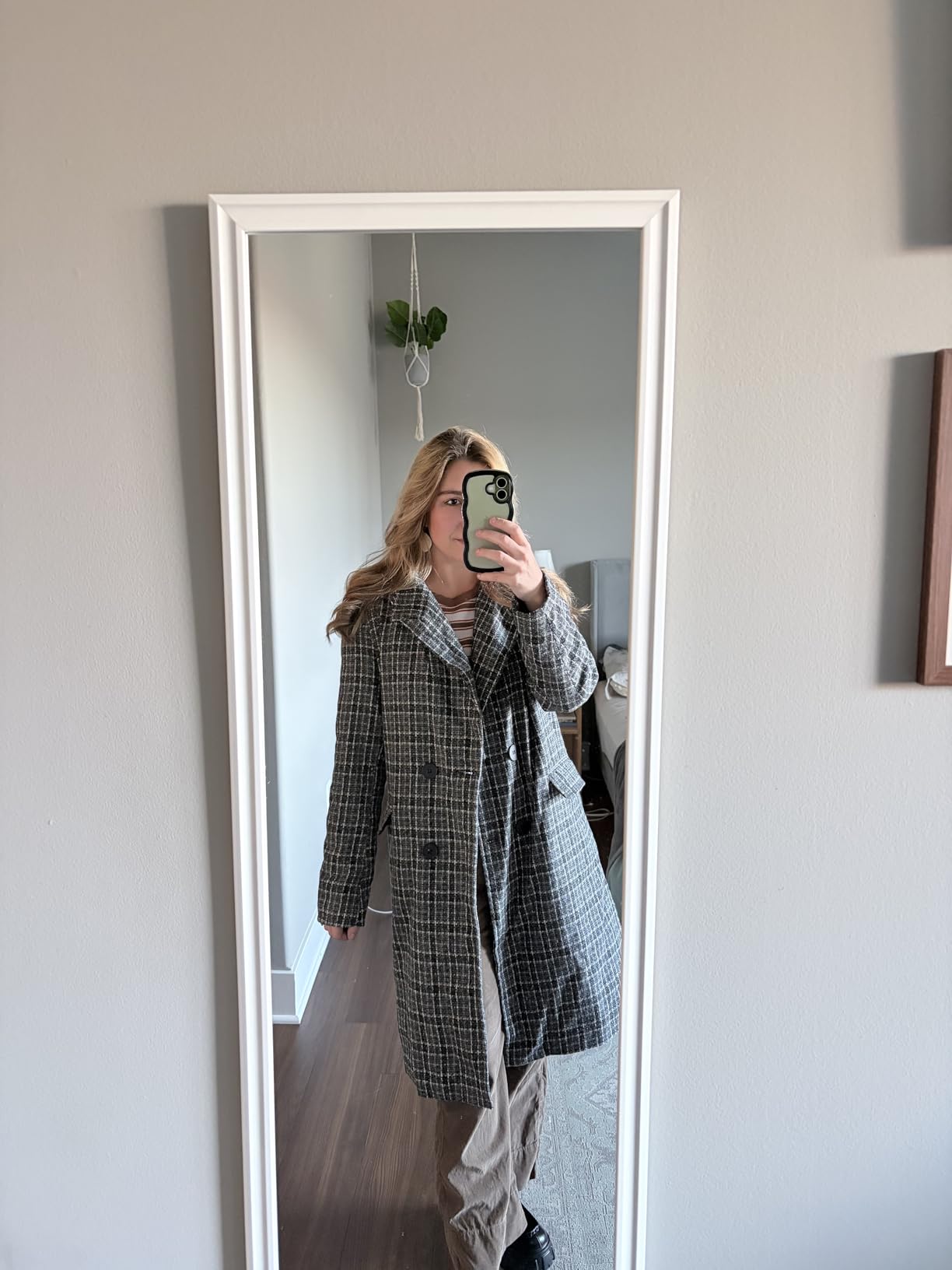 CHARTOU Women's Winter Oversize Lapel Collar Woolen Plaid Double Breasted Long Peacoat Jacket customer photo 1