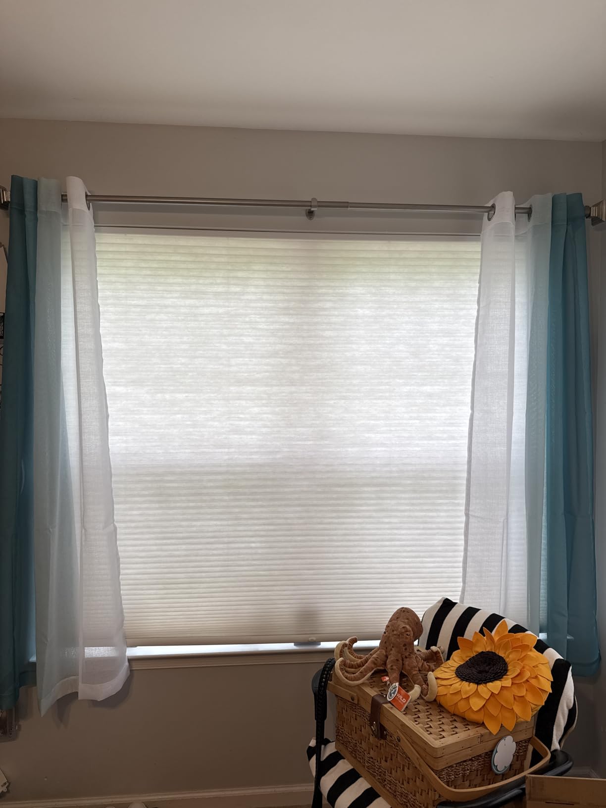 DWCN Grey Faux Linen Ombre Sheer Curtains - Semi Voile Gradient Grommet Top Curtains for Bedroom and Living Room, Set of 2 Window Curtain Panels, 52 x 84 Inches Long customer photo 2