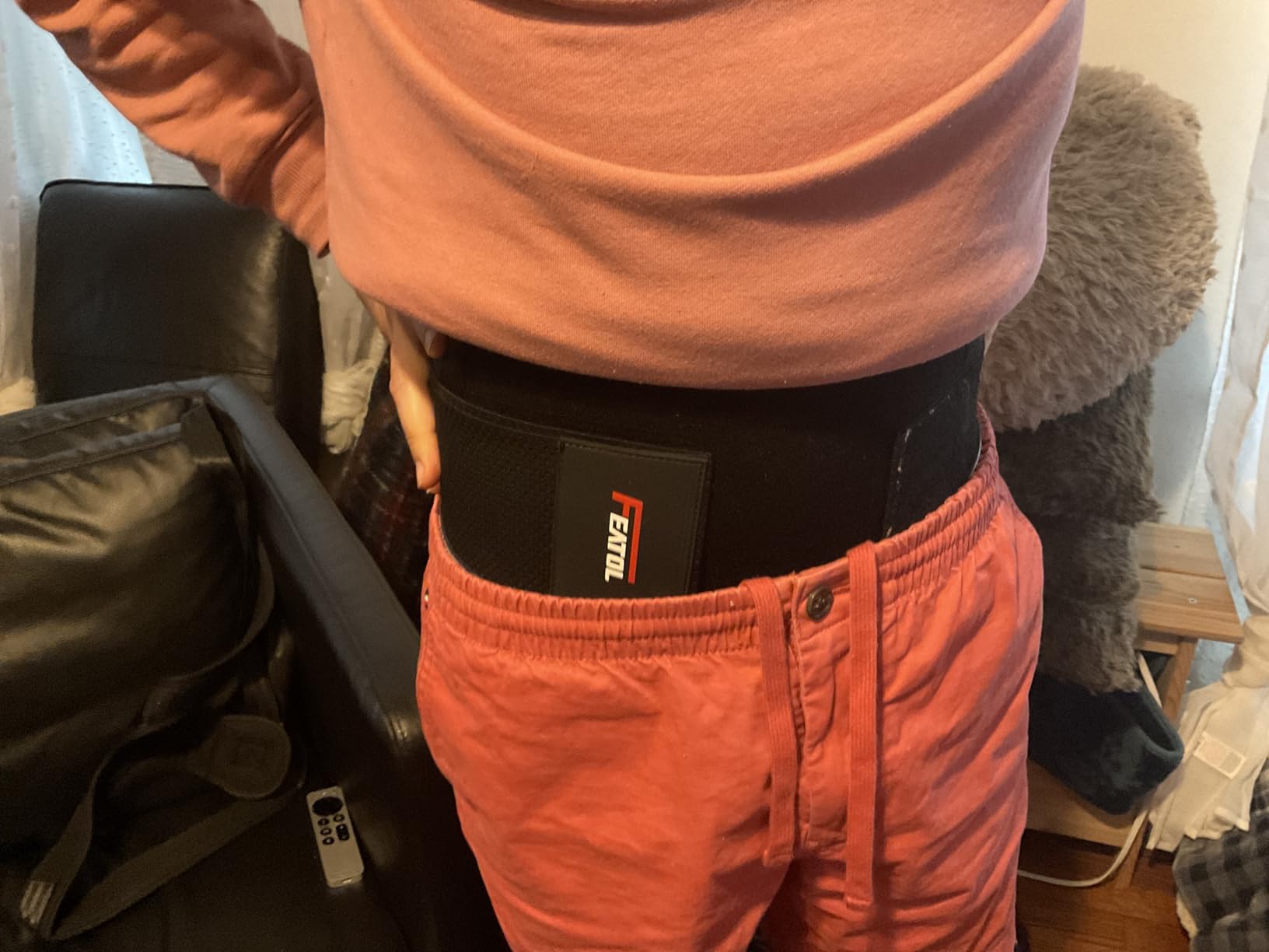 FEATOL Back Brace for Women & Men, Lower Back, Sciatica Pain Relief | Black-L/XL, Adjustable Back Support for Sciatica, Herniated Disc & Scoliosis; Lifting, Work, Sitting; 4 Stays+ Removable Pad customer photo 1